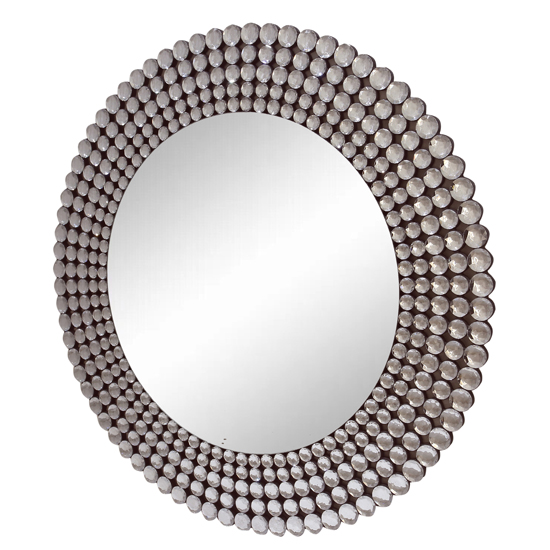 crystal beaded black round shaped mirror